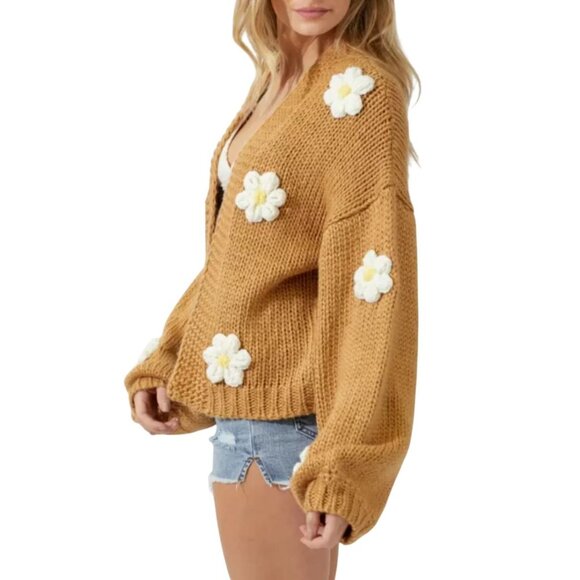 NEW BAEVELY BY WELLMADE daisy cardigan in brown - Picture 2 of 3